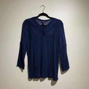 Lucky Brand 🍀 Dark Blue Peasant Top